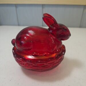 Mosser Glass Ruby Red Bunny On Nest